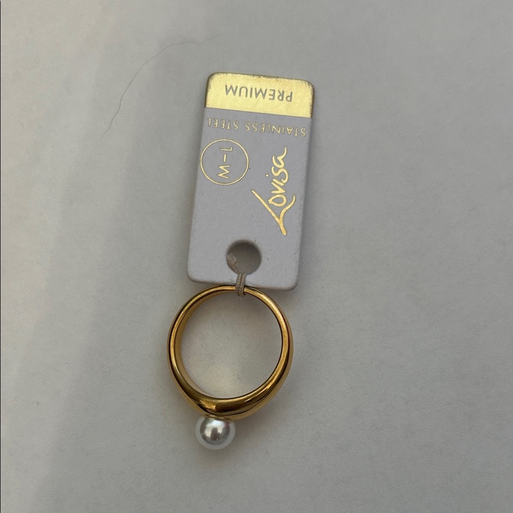 Gold Pearl Accent Stainless Steel Ring